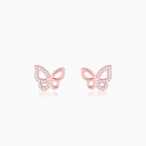 Rose Gold Zircon-Studded Butterfly Earrings