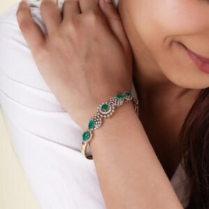 Shimmering Vrinda Green Stone Diamond Kada Bracelet