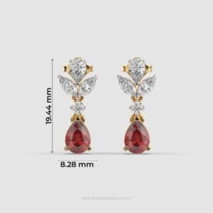 Youthful Red Stone Dangler Diamond Earrings