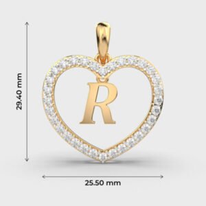 Ravishing R In Heart Diamond Pendant Without Chain