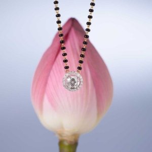 Brilliant Padma Cut Diamond Halo Mangalsutra Pendant With Chain
